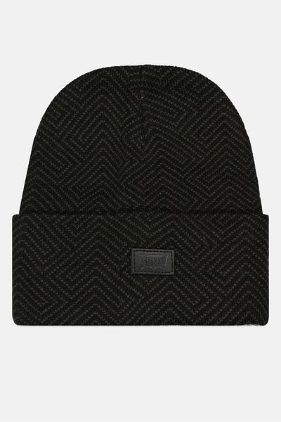 Levi's Men Brand Logo Geometric Knitted Beanie, Dark Green