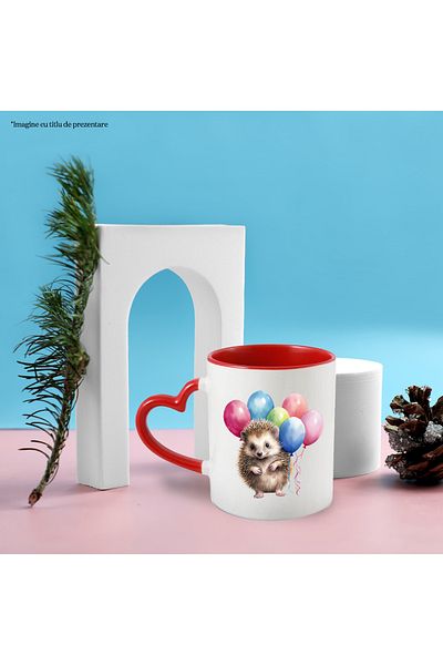 StoryGift Romania Mug with a hedgehog | illustration | balloons of different colors | anniversary | happy, With,STG.