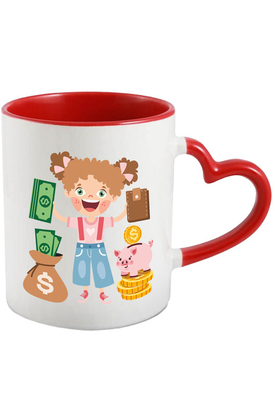 StoryGift Romania Cana Cu Bani, Monede, Porc, Saculet, Portofel, Copil, Multicolor 330 ml, Ceramic, Cu Maner Inim