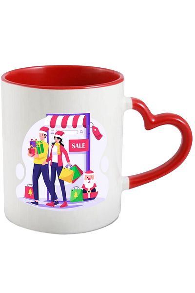 StoryGift Romania Cana Cu Mos Craciun, Pungi De Cumparaturi, Fular, Multicolor 330 ml, Ceramica cu, Cu Maner Inim