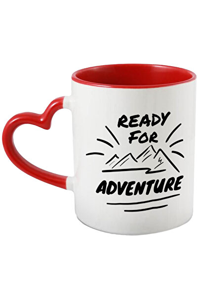 StoryGift Romania Cana Cu Mesaj In Engleza Ready For Adventure, Aventura, Munte, Calatorie, Alb Ne, Cu Maner Inim