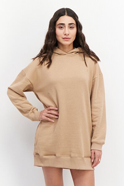 French Connection فستان نسائي بغطاء رأس وطبعة جرافيكية، بني