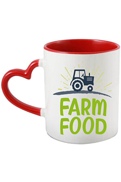 StoryGift Romania Cana Cu Mesaj In Engleza Farm Food, Mancare, Ferma, Tractor, Deal, Multicolor 33, Cu Maner Inim