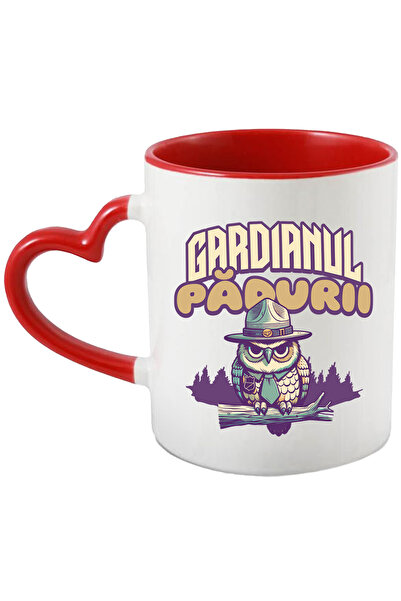StoryGift Romania Cana gardianul padurii bufnita noaptea pe creanga, 330ml, Ceramica cu Maner Ini, Cu Maner Inim