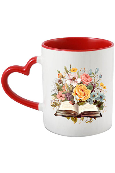 StoryGift Romania Cana cu o carte deschisa, ilustratie, flori, galbene, albas...