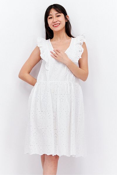 Esprit Women Eyelet Midi Dress, White