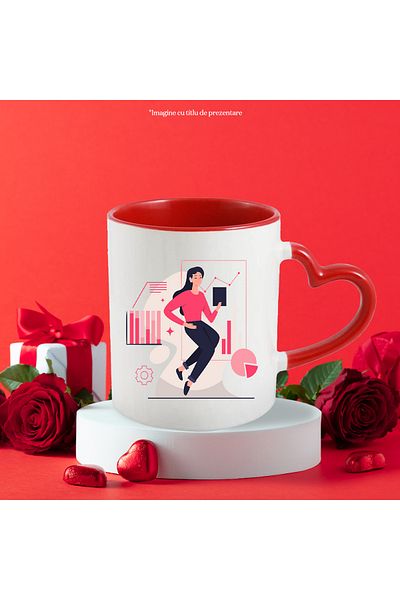 StoryGift Romania Cana Cu Grafice, Laptop, Office, Corporatie, Femeie, Multicolor 330 ml, Ceramica, Cu Maner Inim