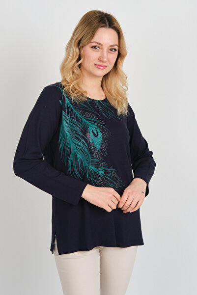 Detay Triko Жіноча блуза з довгими рукавами, з вишивкою та візерунком, з комі...