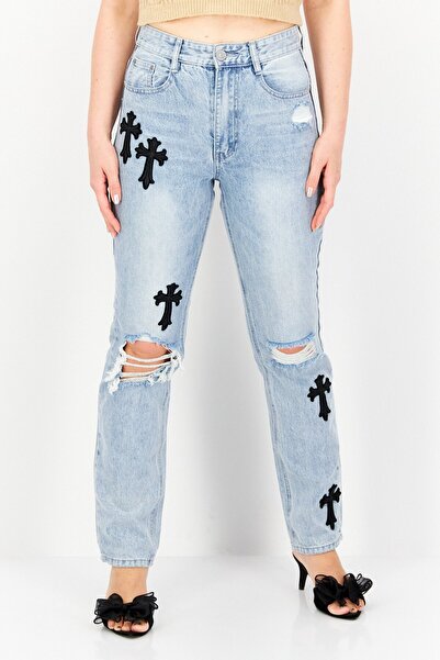 Mennace Women Regular Fit Rip Non-Stretchable Denim, Blue