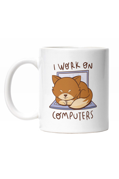 StoryGift Romania Cana Cu Pisica Maro Dormind Pe Laptop, Text In Engleza I Wo...