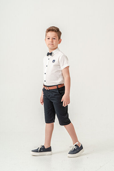 Esterella Boy / Short Sleeve Shirt Lapel Bow Tie Suit/Oxford Shirt - Shorts / Belted Shorts Suit