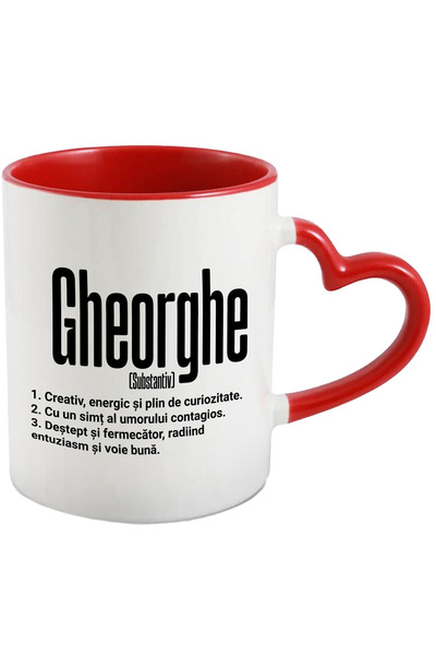 StoryGift Romania Cana Cu Numele Gheorghe, Cu Mesaj Motivational, Creativ, Energic, Curios, Destep, Cu Maner Inim