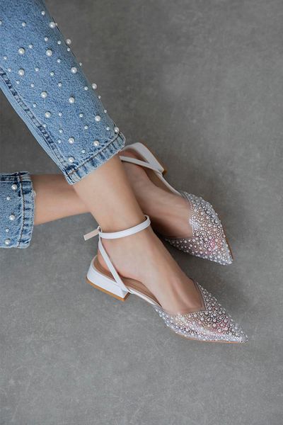 STRASWANS Marisa Women's Stone Detail Transparent Heeled Shoes White