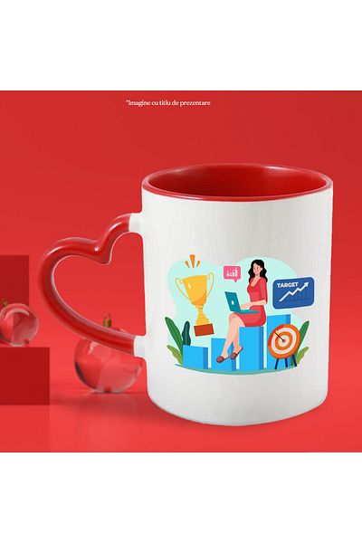 StoryGift Romania Cana Cu Trofeu, Laptop, Tinta, Business, Multicolor 330 ml, Ceramica cu Maner In, Cu Maner Inim