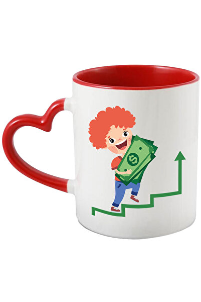 StoryGift Romania Cana Cu Bani, Bancnote, Sageta, Trepte, Economii, Baiat, Multicolor 330 ml, Cera, Cu Maner Inim