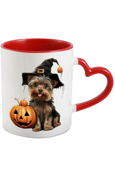 StoryGift Romania Cana cu un catel de talie mica | ilustratie | blanos | dovleac decorat | Hallowe, Cu Maner Inim