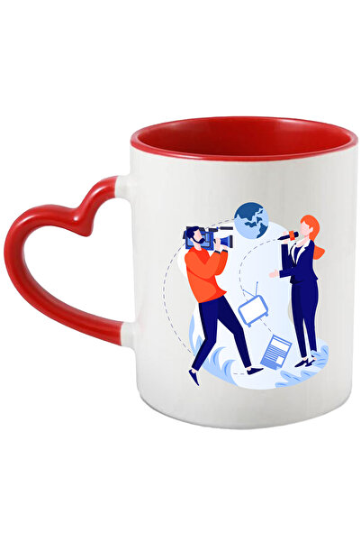 StoryGift Romania Cana Cu Stiri, Reportaj, Filmare, Microfon, Multicolor 330 ml, Ceramica cu Maner, Cu Maner Inim