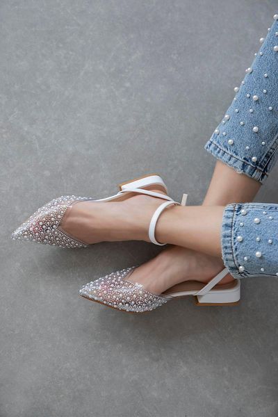 STRASWANS Marisa Women's Stone Detail Transparent Heeled Shoes White