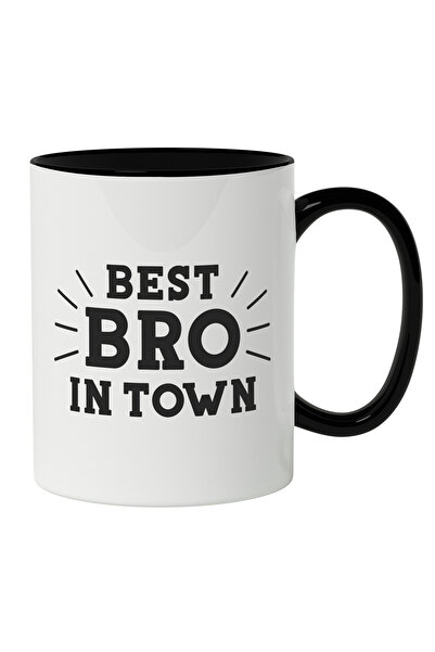 StoryGift Romania Cana Cu Text In Engleza Best Bro In Town, Cel Mai Bun Frate, Fratele Mai Mare, B, Cu Maner Negru