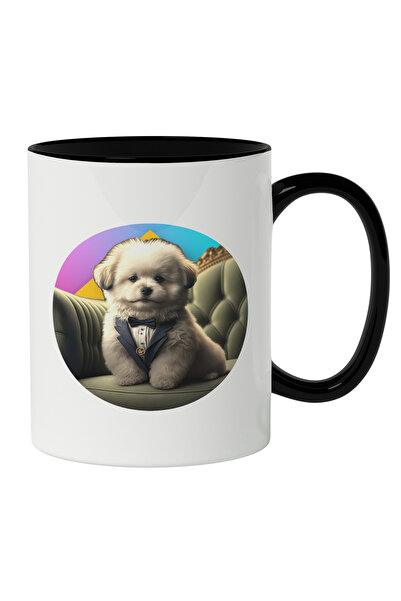 StoryGift Romania Cana Cu Portret Caine alb Pufos In Costum Cu Papion, Pe Can...