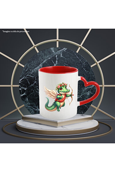 StoryGift Romania Cana cu un crocodil Cupidon, ilustratie, aripi, trage cu arcul, zboara, indragos, Cu Maner Inim