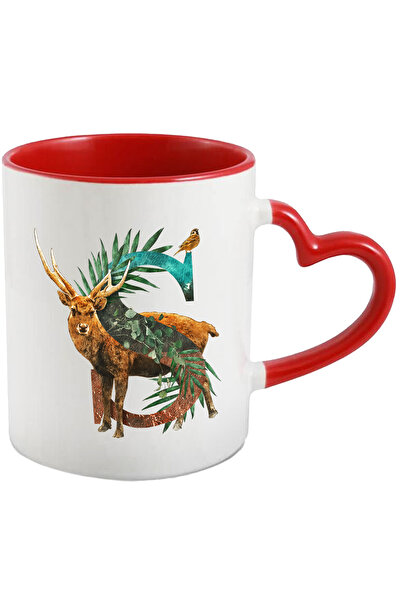 StoryGift Romania Cana Cu Litera, S, Cerb, Pasare, Frunze, Multicolor 330 ml,...