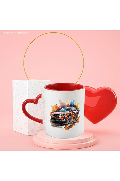 StoryGift Romania Cana Cu Masina, Brand, Subaru, Viteza, Splash Vopsea, Multicolor 330 ml, Ceramic, Cu Maner Inim