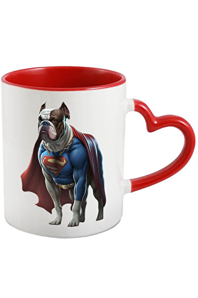 StoryGift Romania Cana cu Portret Caine Supererou, Caine in Custom de Superman, Caine Mare, Fioros, Cu Maner Inim