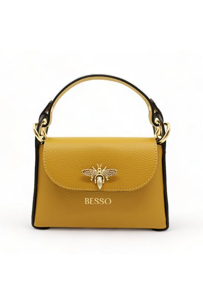 BESSO Semplice Gioia Mustard genuine leather handbag