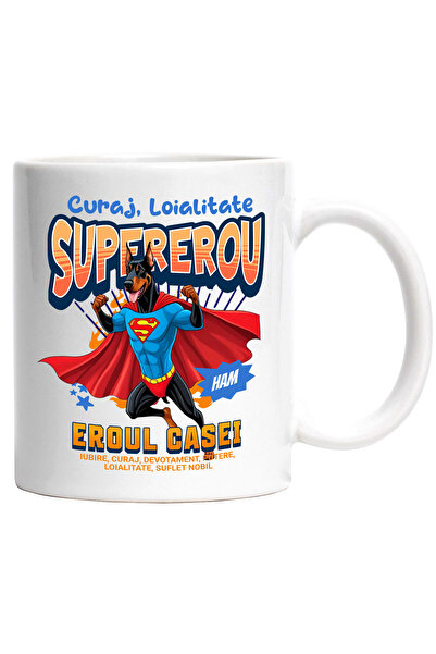 StoryGift Romania Cana cu Doberman Pinscher Caine In Costum de SuperMan cu Pe...