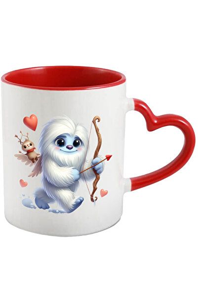 StoryGift Romania Cana cu un Yeti Cupidon | ilustratie | trage cu arcul | inimi | indragostire | i, Cu Maner Inim