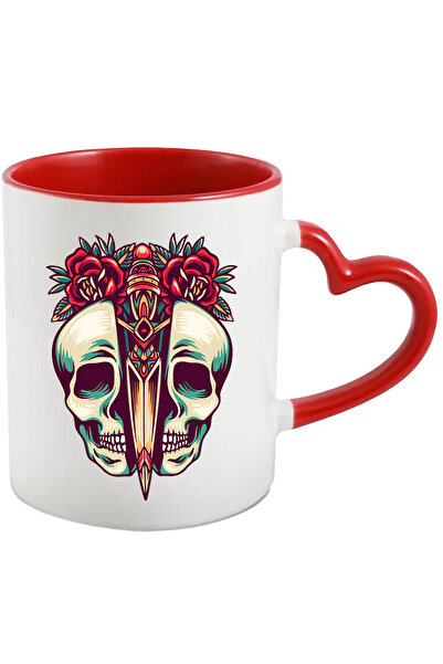 StoryGift Romania Cana Cu Craniu Injumatatit, Pumnal, Flori, Frunze, Retro, M...