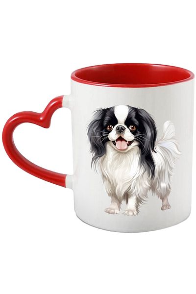 StoryGift Romania Cana cu un catel blanos de talie mica | ilustratie | jucaus | limba scoasa | ves, Cu Maner Inim