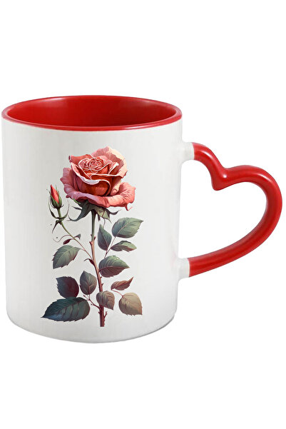 StoryGift Romania Cana cu Desen Trandafir Roz, Boboc de Trandafir Roz, Spini,...