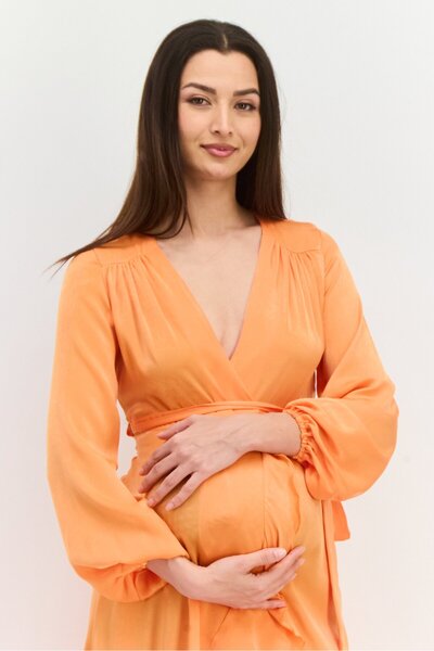Flounce London Maternity Solid Wrap Dress, Orange