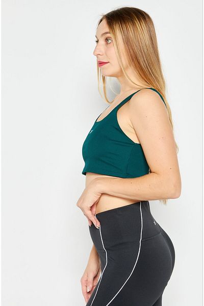 Reebok Women Ribbed Non Padded Sleeveless Training Sports Bra, Green