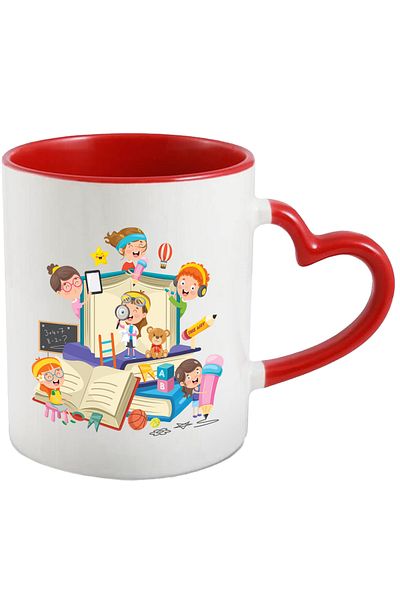 StoryGift Romania Cana Cu Carti, Tabla, Matematica, Creion, Minge, Basket, Tenis, Ursulet, Multico, Cu Maner Inim