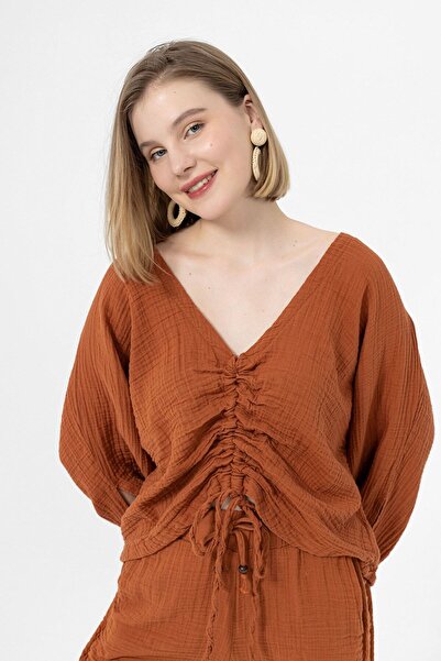 Heaven Ephesus Women's Oversize Crop / Blouse - Muslin Long Sleeve Gathered -...