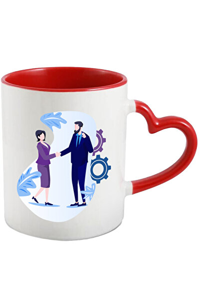 StoryGift Romania Cana Cu Afaceri, Meeting, Business, Plante, Costum, Multicolor 330 ml, Ceramica , Cu Maner Inim