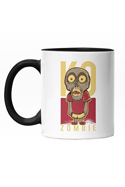 StoryGift Romania Cana Cu Zombie Copil Cu Tricou Rosu Si Pantaloni Scurti galbeni, Text In Engleza, Cu Maner Negru