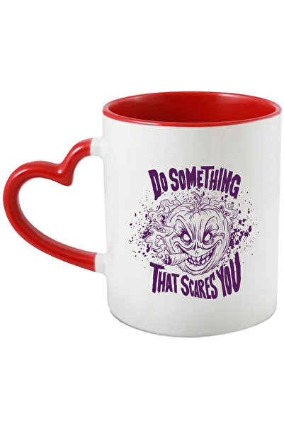 StoryGift Romania Cana Cu Mesaj In Engleza Do Something That Scares You, Dovleac, Multicolor 330 m, Cu Maner Inim