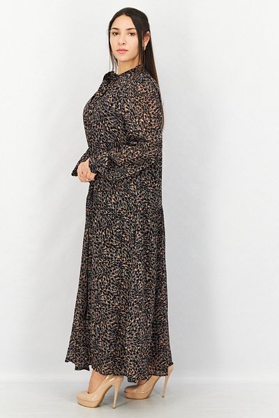 Esprit Women Tie Neck Long Sleeve Allover Print Maxi Dress, Black Combo