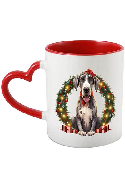 StoryGift Romania Cana cu un catel bucuros, ilustratie, Craciun, cadouri, luminite, sarbatoare, fa, Cu Maner Inim