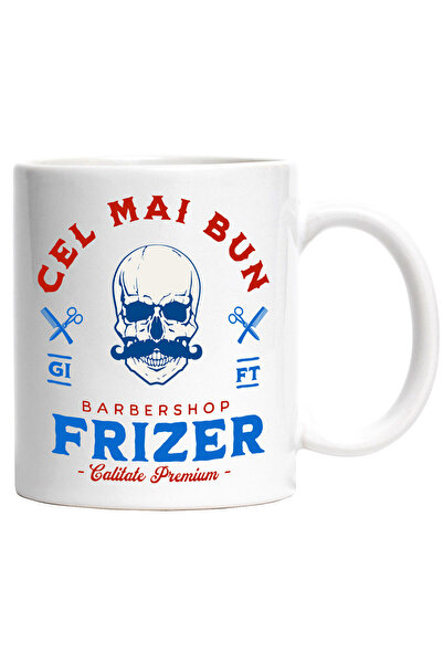 StoryGift Romania Cana cu Craniu Uman cu Mustata Intrumente Frizerie Barber S...