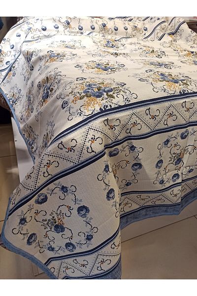 ŞENER HOME Model Buchet Imprimat 200x240 Cm Dublu (BATTAL) Stiuca Unică - Albastru
