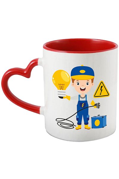 StoryGift Romania Cana Cu Inginer, Electrica, Salopeta, Semn, Cablu, Bec, Stecher, Multicolor 330 , Cu Maner Inim