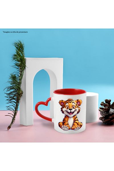 StoryGift Romania Mug With A Cheerful Tiger | Illustration | Crazy | Crazy Look | Wild Animal, With Heart Handle