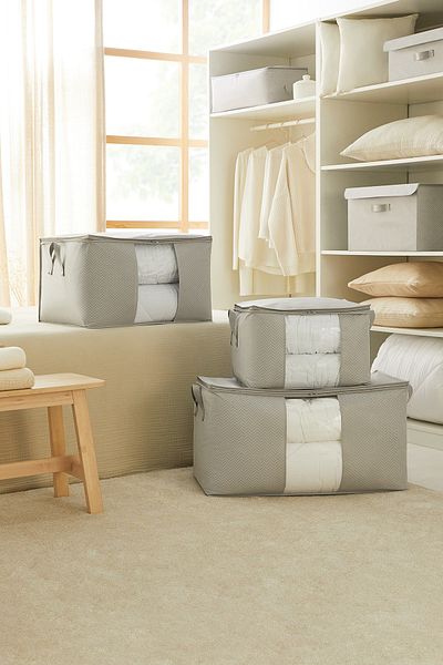 Ocean Home Textile Σετ 3 τσάντες με μοτίβο ψαροκόκαλου με παράθυρο PVC