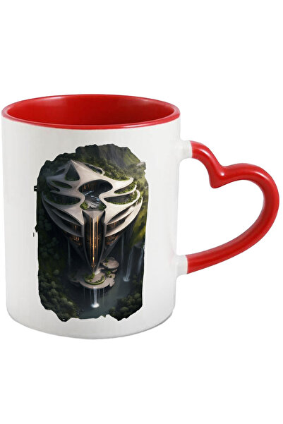 StoryGift Romania Cana cu Peisaj Abstract, Arhitectura Moderna, Cascada, Munte, Natura, Resort, Iu, Cu Maner Inim