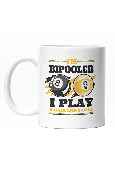 StoryGift Romania Cana Cu Mesaj In Engleza I'm Bipooler I Play 8-Ball And 9-Ball, Bile De Biliard, Cu Maner Alb